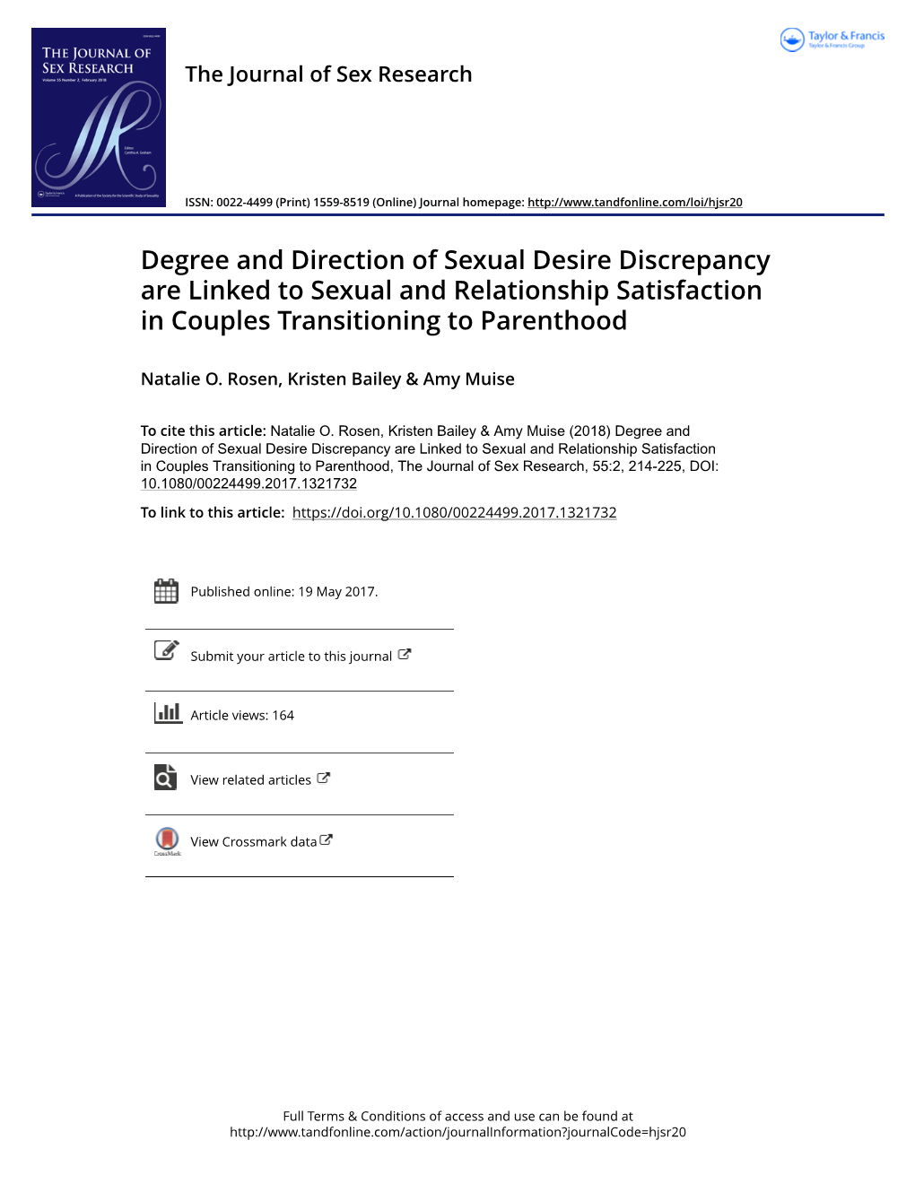 Degree and Direction of Sexual Desire Discrepancy Are Linked to Sexual and Relationship Satisfaction in Couples Transitioning to Parenthood