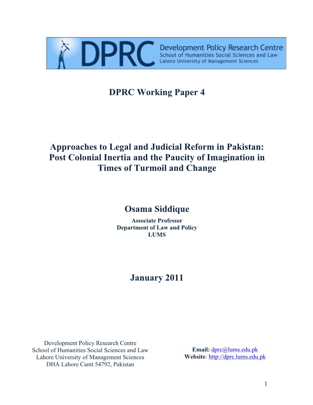 DPRC Working Paper 4 Approaches to Legal and Judicial Reform In