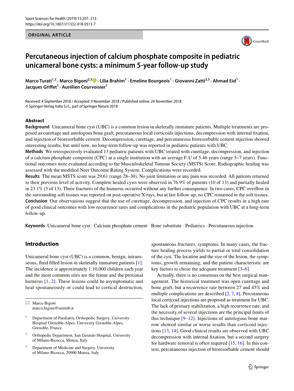 Percutaneous Injection of Calcium Phosphate Composite in Pediatric Unicameral Bone Cysts: a Minimum 5-Year Follow-Up Study