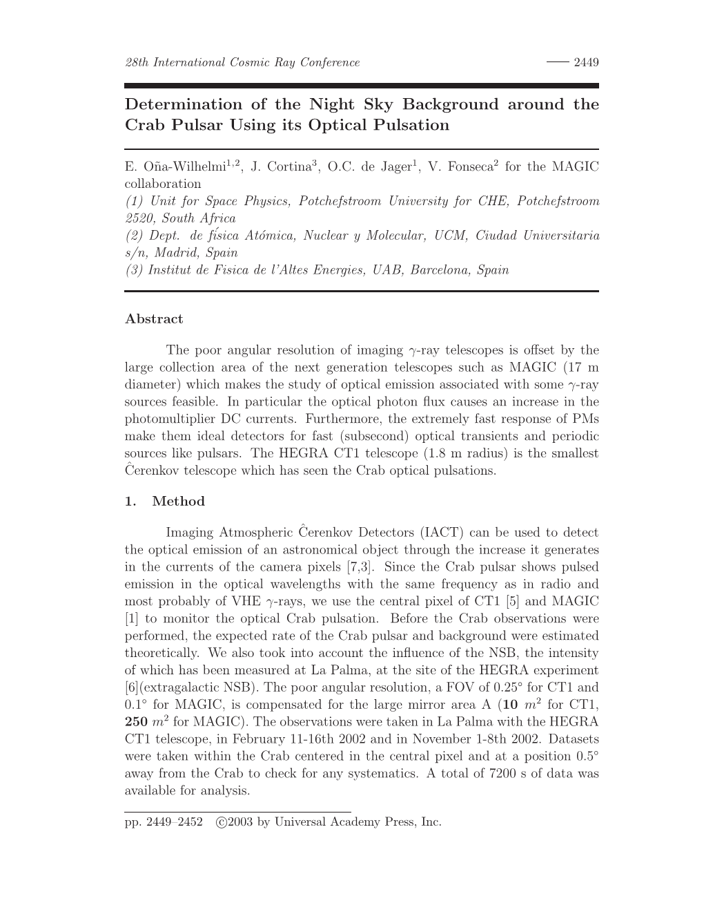 Determination of the Night Sky Background Around the Crab Pulsar Using Its Optical Pulsation