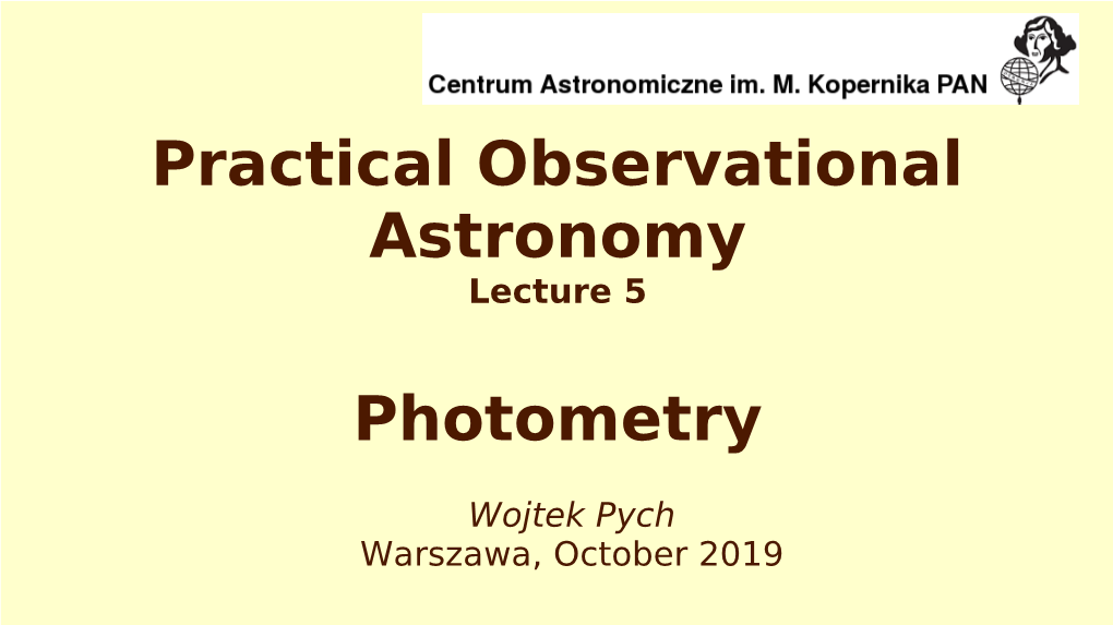 Practical Observational Astronomy Photometry