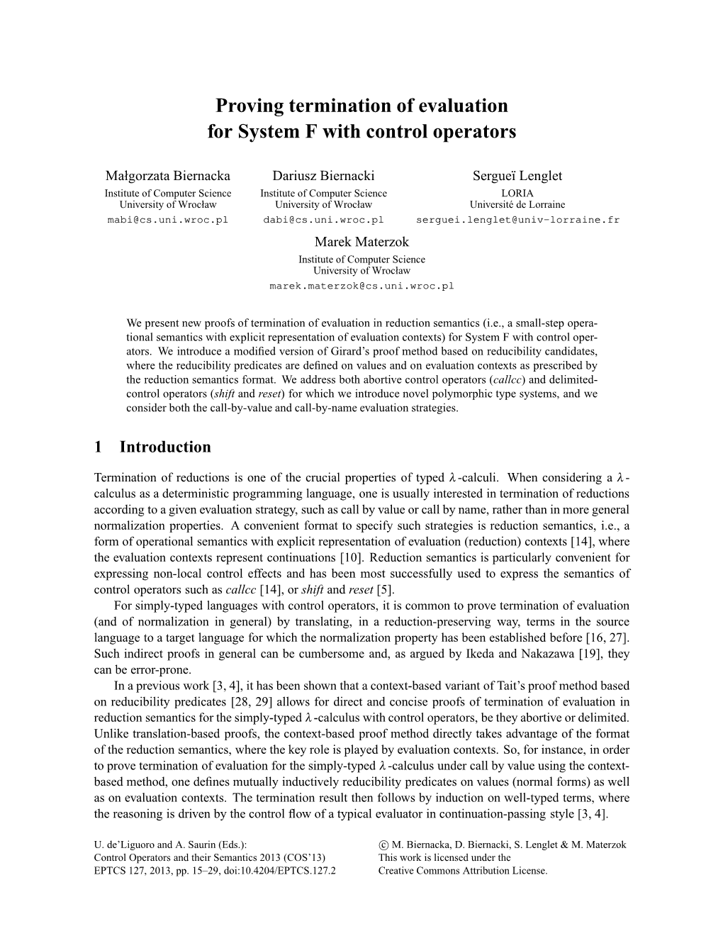 Proving Termination of Evaluation for System F with Control Operators