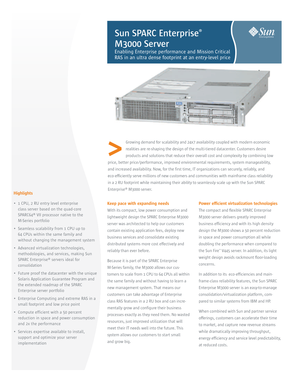 Sun SPARC Enterprise® M3000 Server