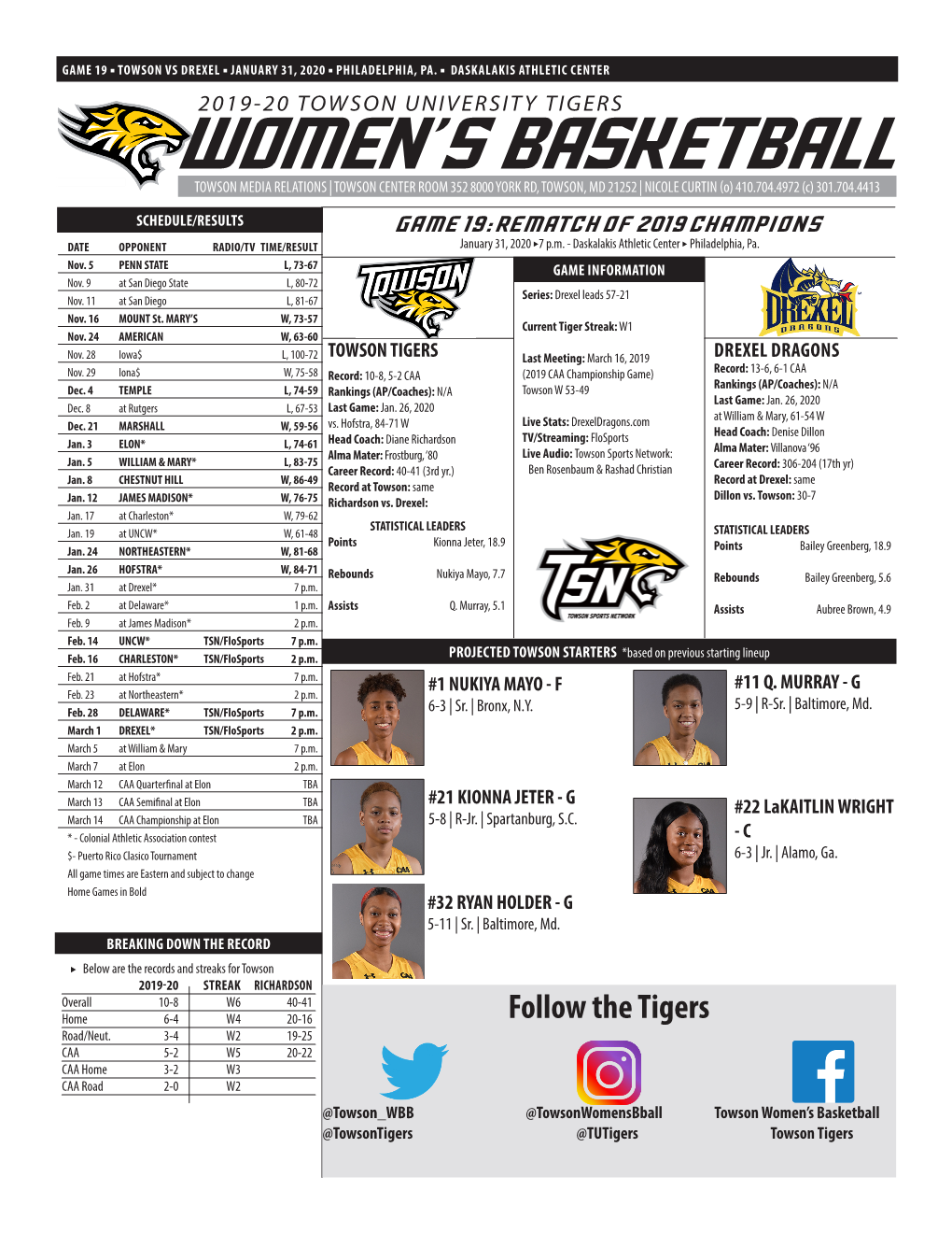 Women's Basketball Page 1/1 Combined Team Statistics As of Jan 28, 2020 All Games