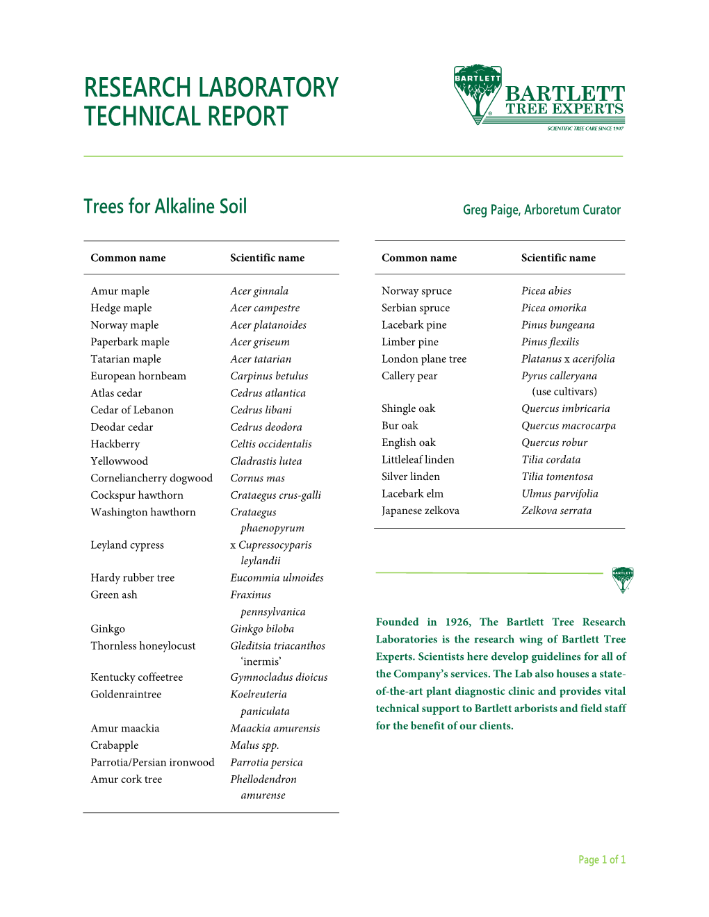 Trees for Alkaline Soil Greg Paige, Arboretum Curator