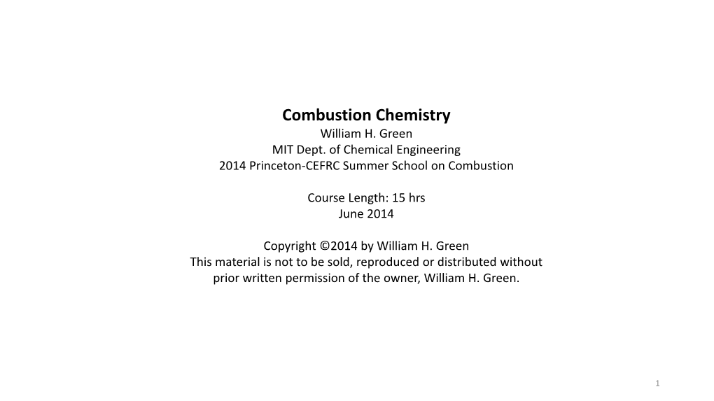 Combustion Chemistry William H