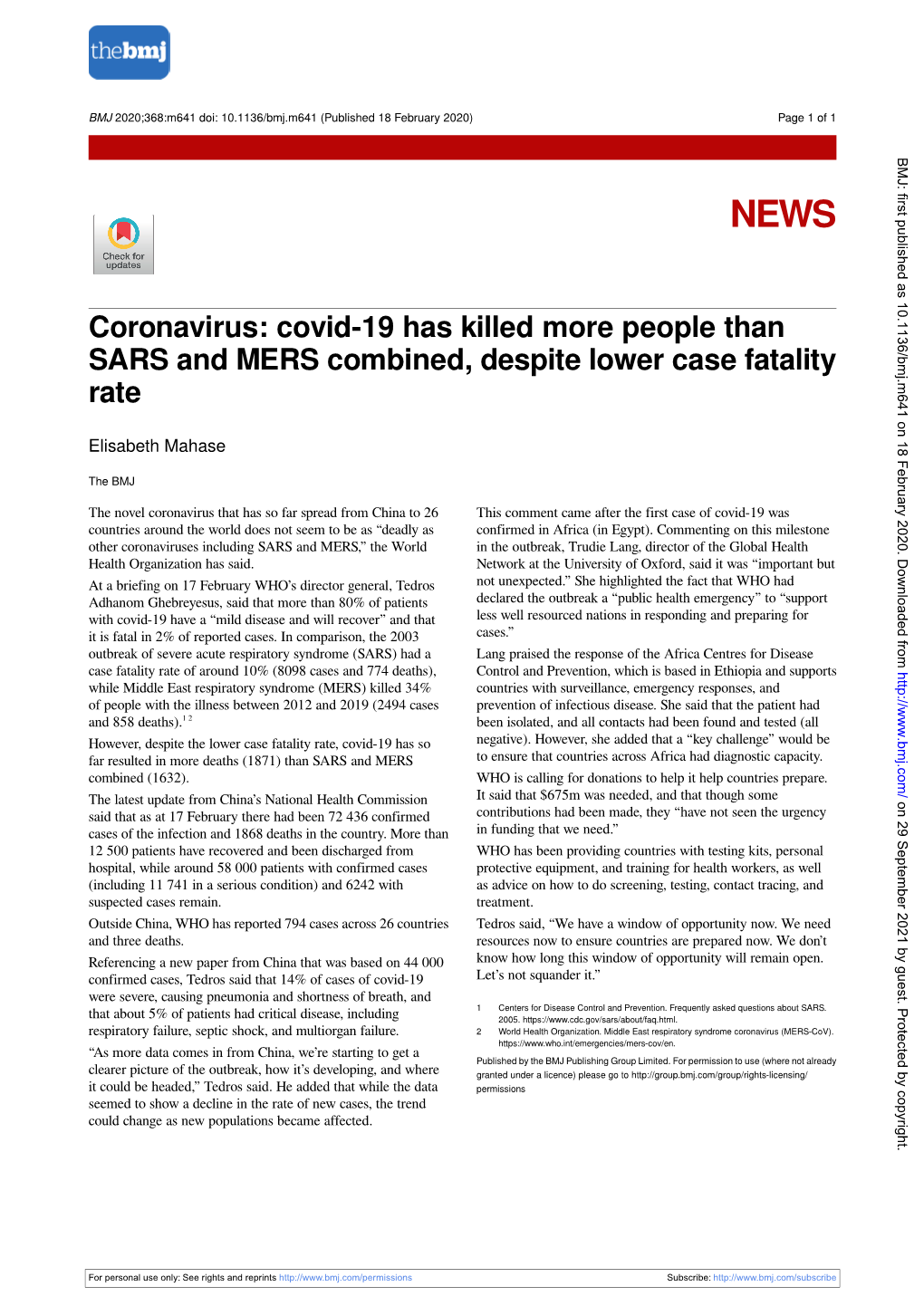 Coronavirus: Covid-19 Has Killed More People Than SARS and MERS Combined, Despite Lower Case Fatality Rate