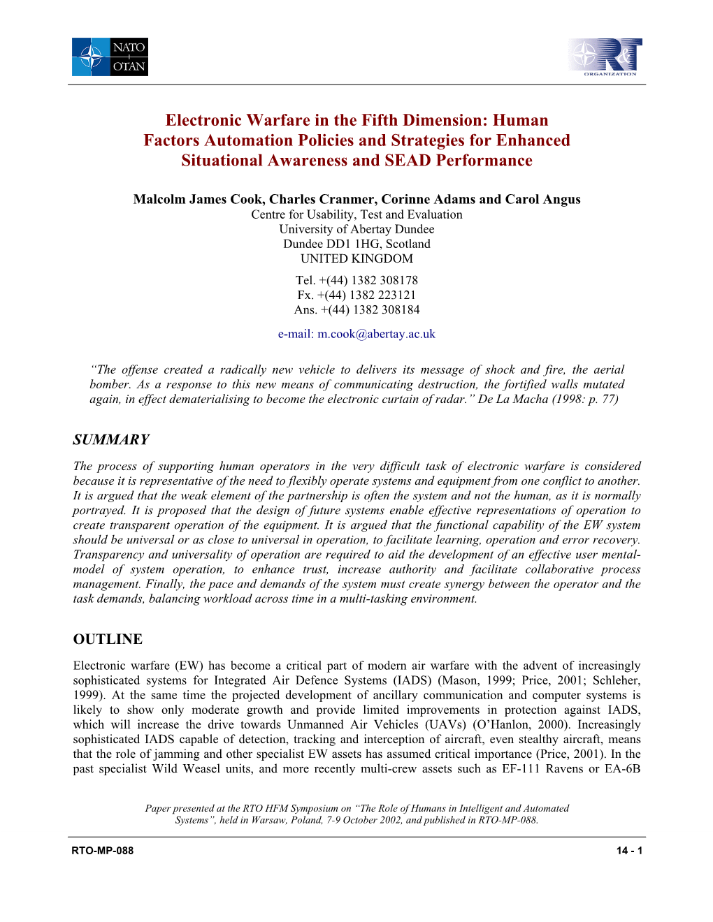 Electronic Warfare in the Fifth Dimension: Human Factors Automation Policies and Strategies for Enhanced Situational Awareness and SEAD Performance