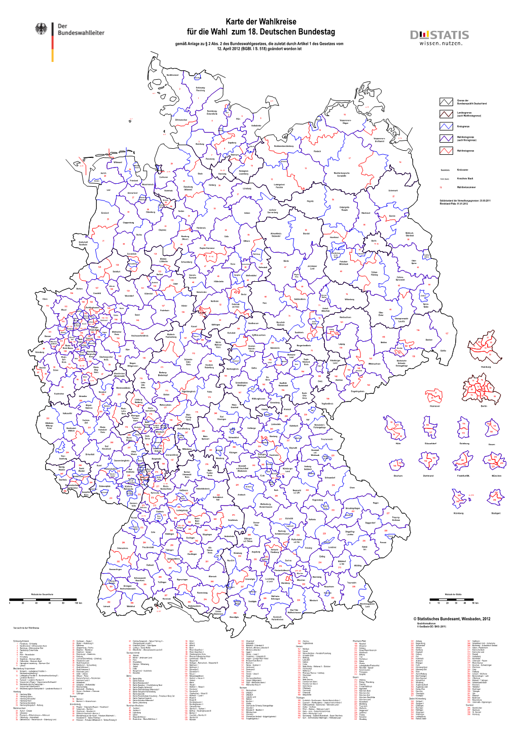 Karte Der Wahlkreise Für Die Wahl Zum 18. Deutschen Bundestag