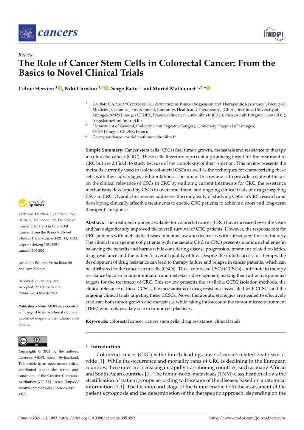 The Role of Cancer Stem Cells in Colorectal Cancer: from the Basics to Novel Clinical Trials