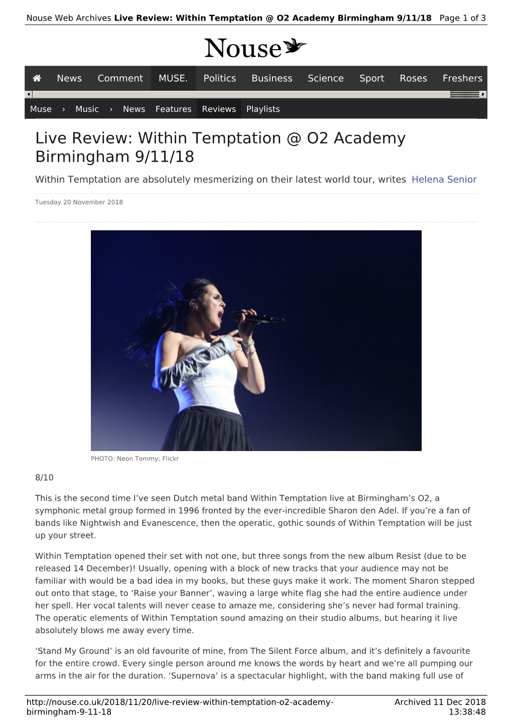 Within Temptation @ O2 Academy Birmingham 9/11/18 Page 1 of 3