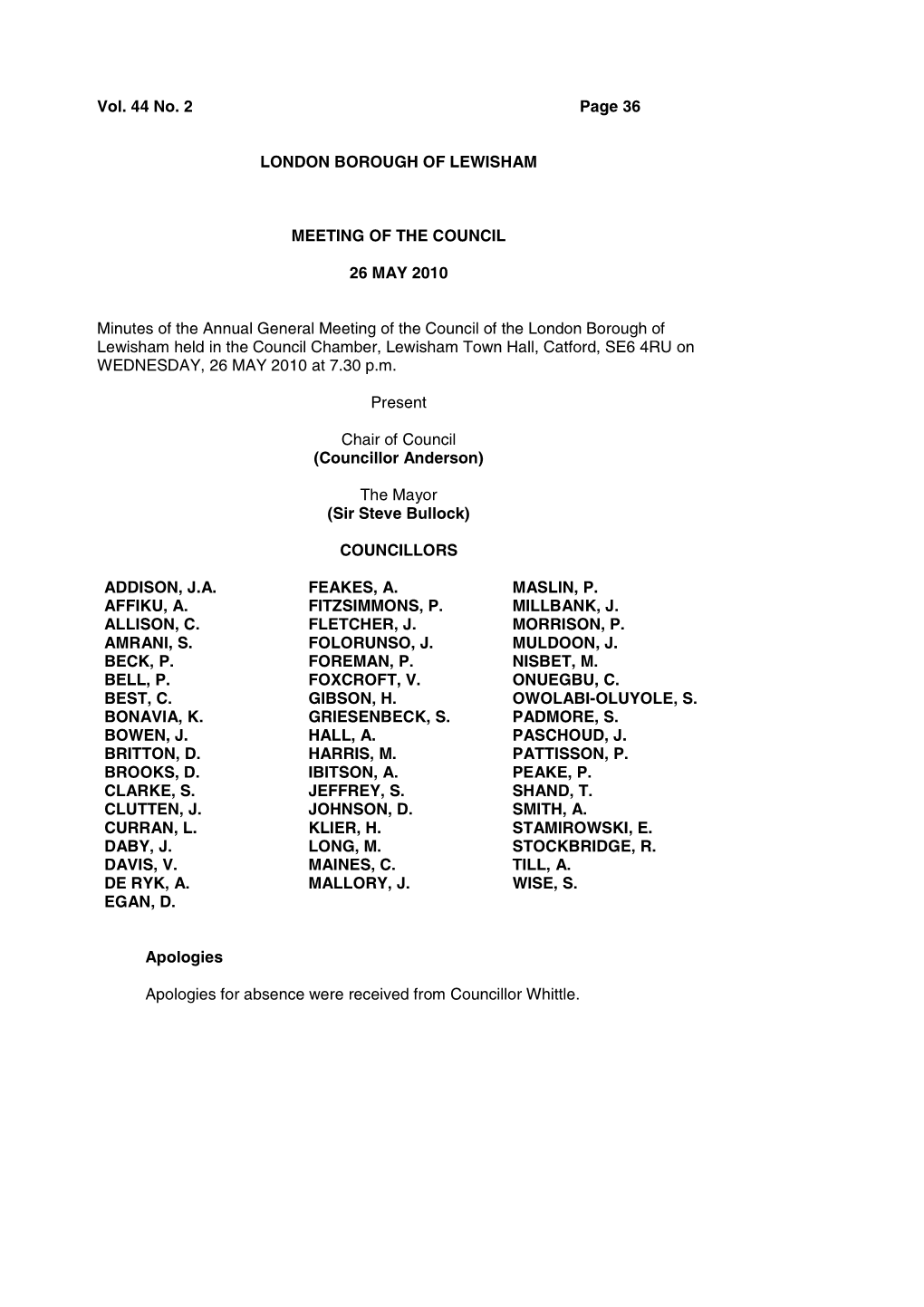 Vol. 44 No. 2 Page 36 LONDON BOROUGH of LEWISHAM