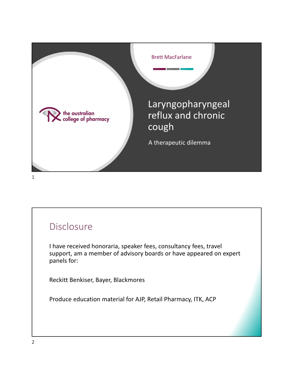 Laryngopharyngeal Reflux and Chronic Cough Disclosure