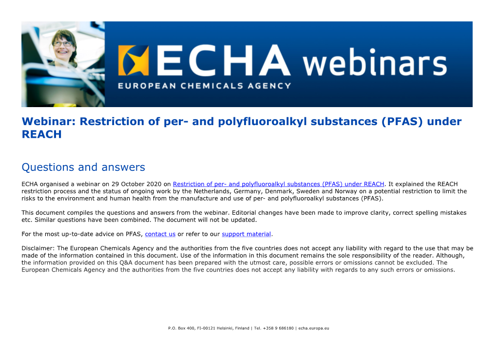 Restriction of Per- and Polyfluoroalkyl Substances (PFAS) Under REACH