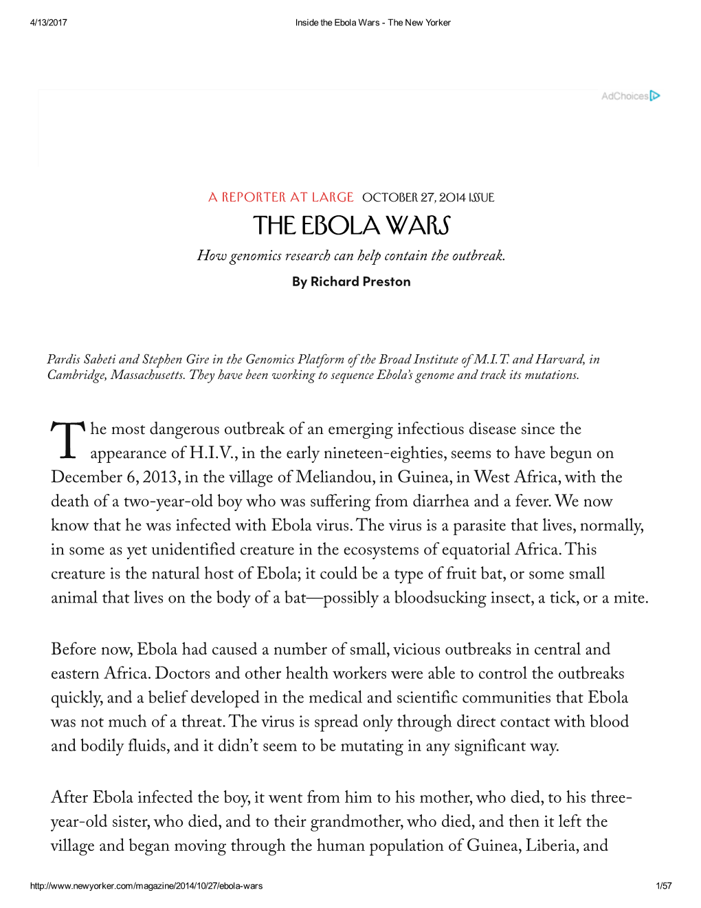 Inside the Ebola Wars ­ the New Yorker