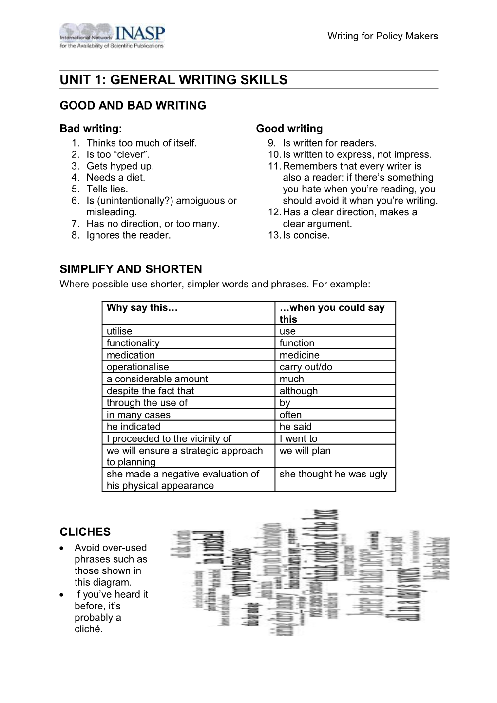 Unit 1: General Writing Skills