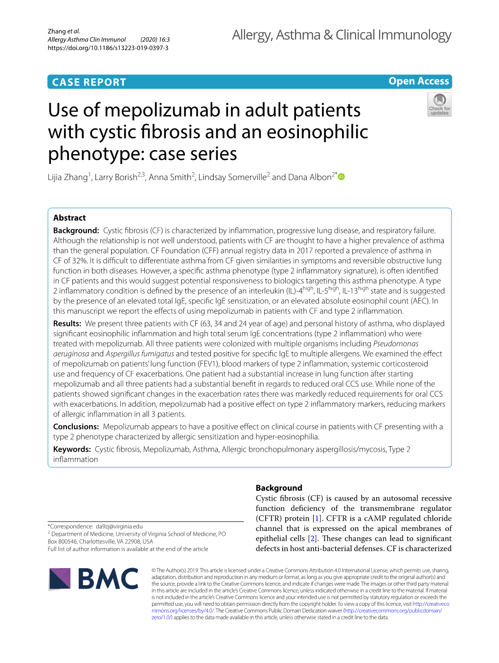 Use of Mepolizumab in Adult Patients with Cystic Fibrosis and An