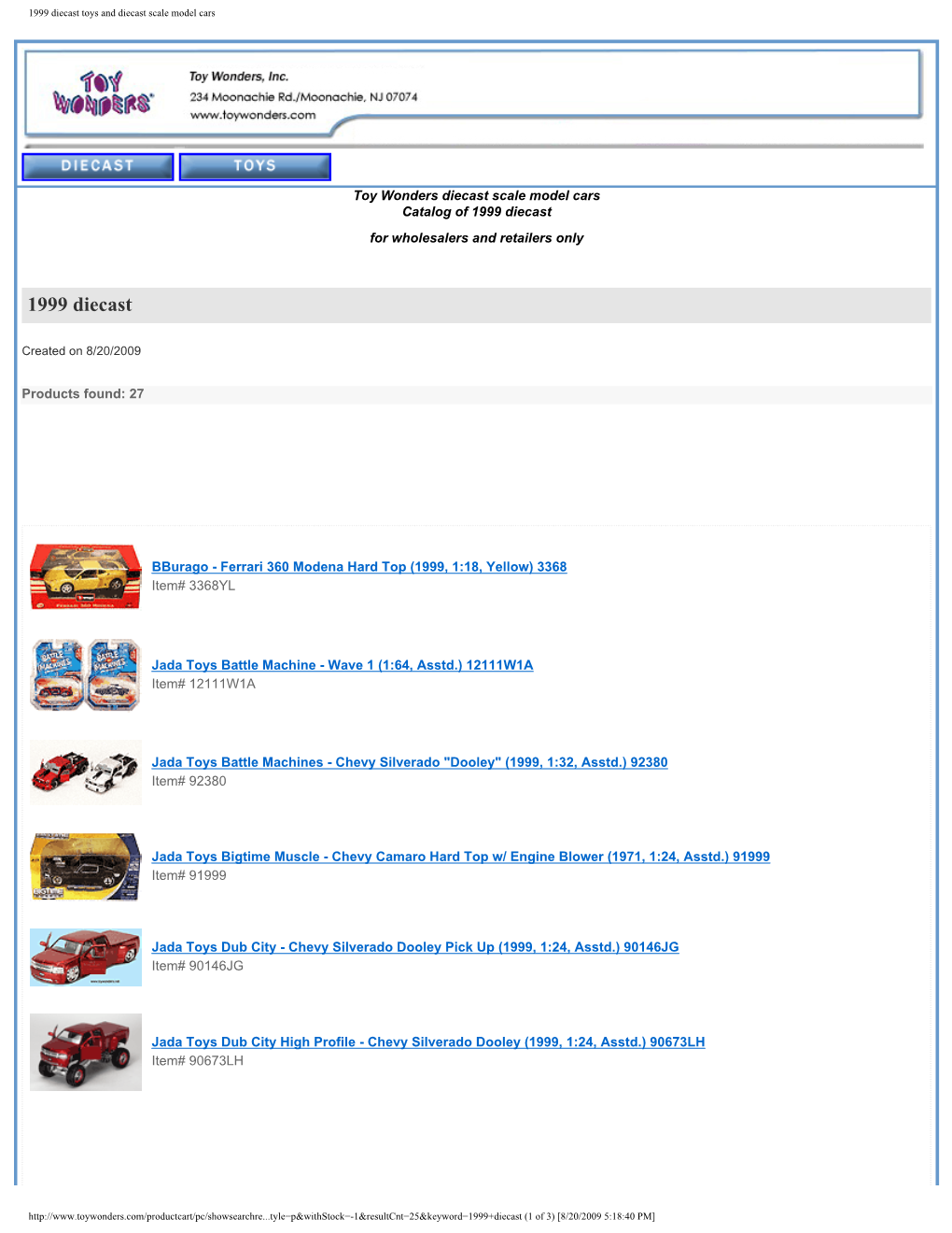1999 Diecast Toys and Diecast Scale Model Cars
