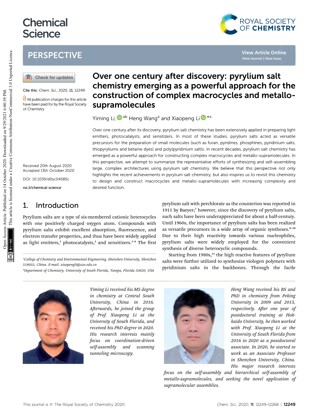 Pyrylium Salt Chemistry Emerging As a Powerful Approach for the Cite This: Chem