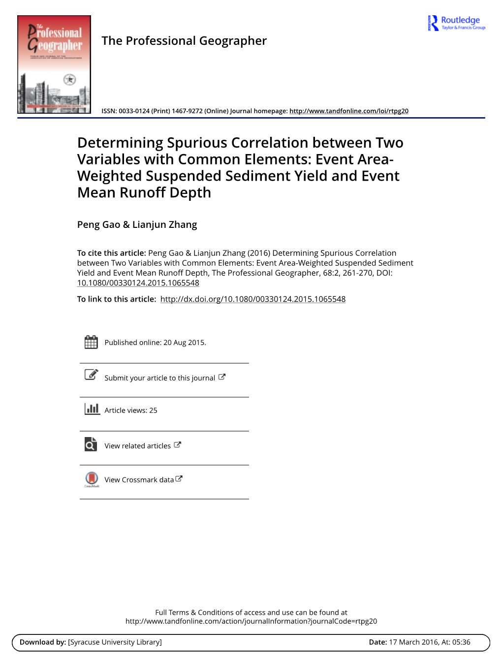 2016 Gao, P. and Zhang, L., Determining Spurious Correlation