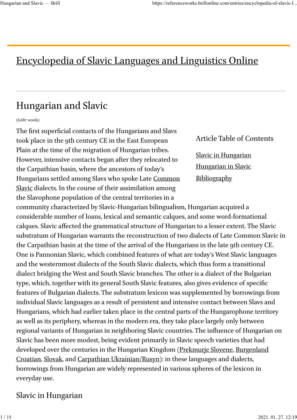 Encyclopedia of Slavic Languages and Linguistics Online Hungarian