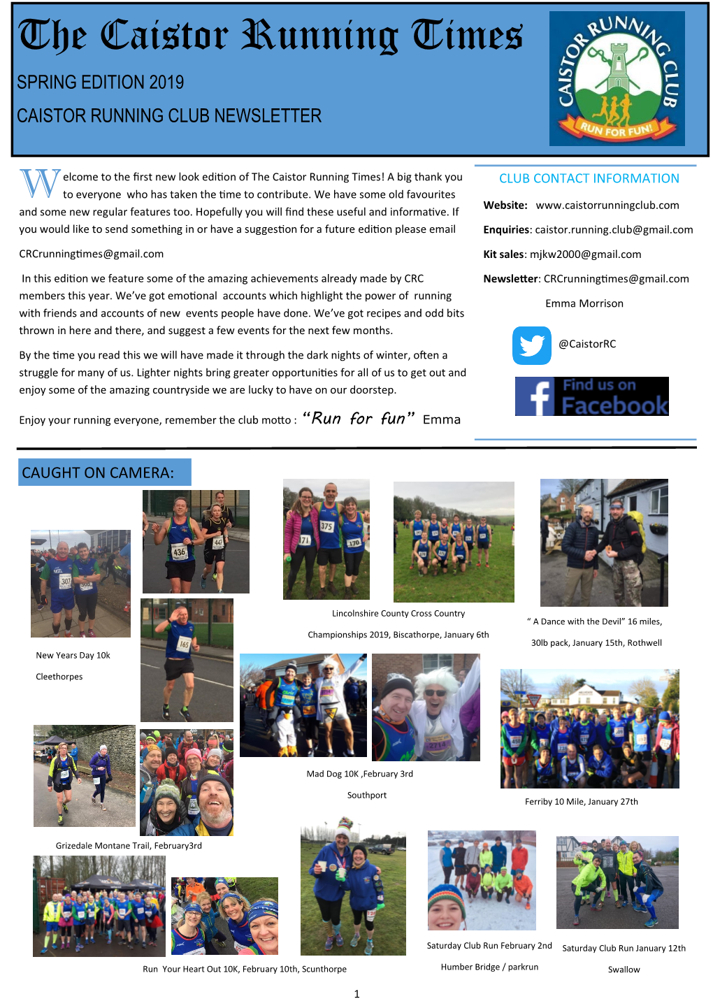 The Caistor Running Times SPRING EDITION 2019 CAISTOR RUNNING CLUB NEWSLETTER