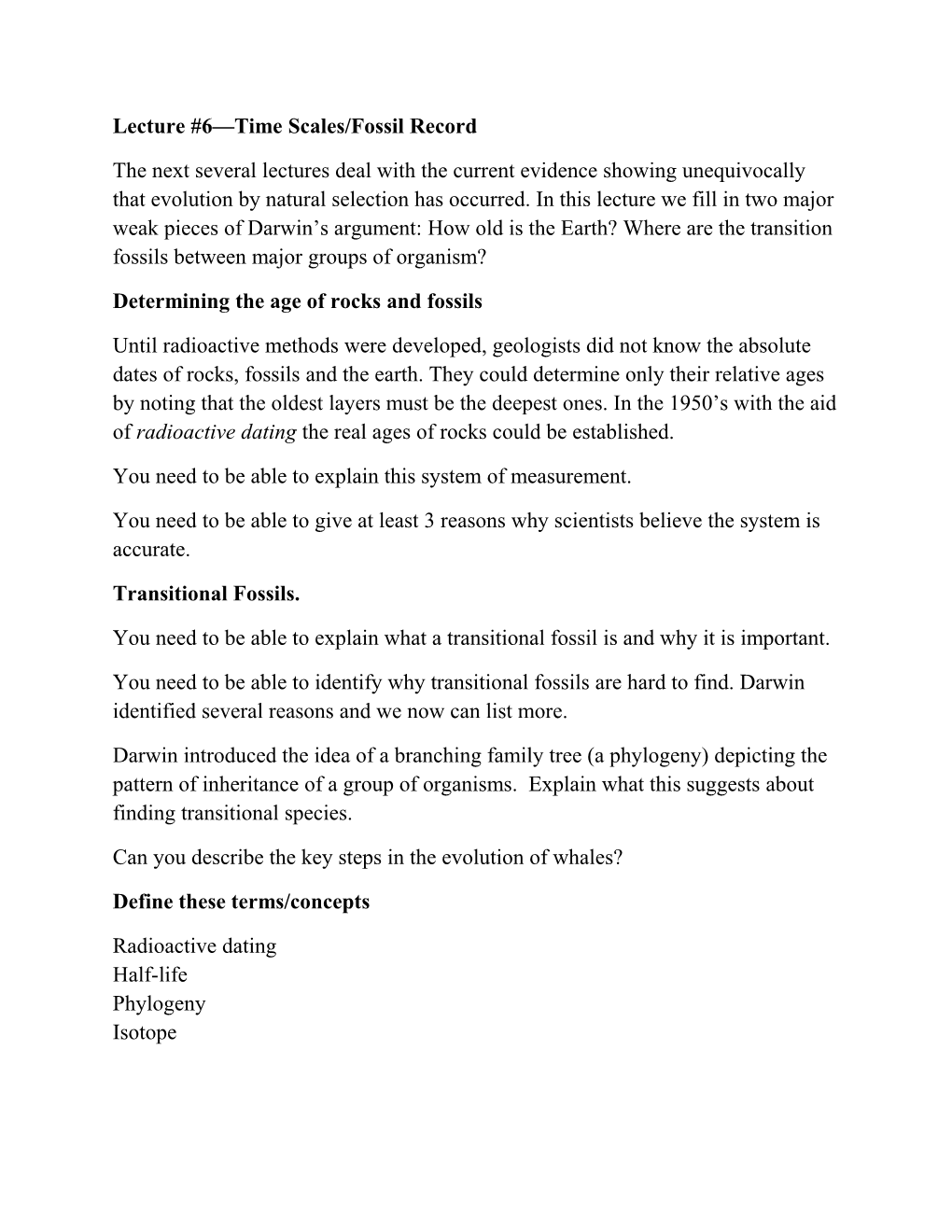 Lecture #6 Time Scales/Fossil Record