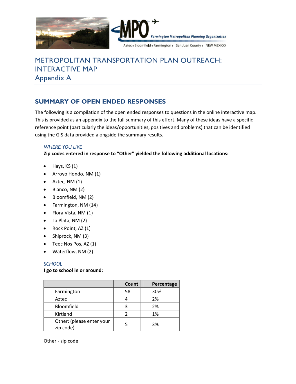 METROPOLITAN TRANSPORTATION PLAN OUTREACH: INTERACTIVE MAP Appendix A