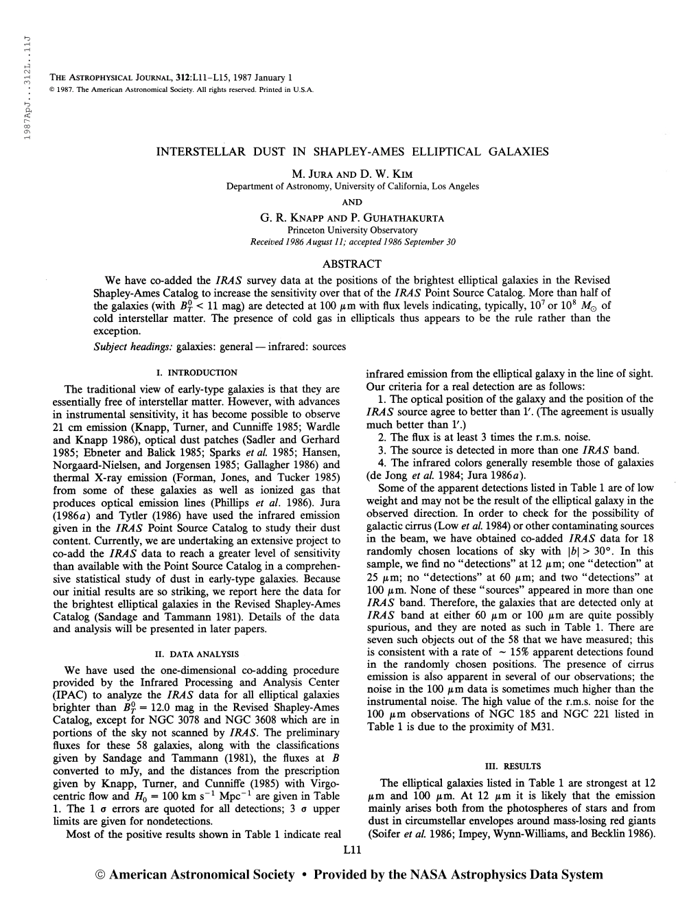 198 7Apj. . .312L. .11J the Astrophysical Journal, 312:L11-L15