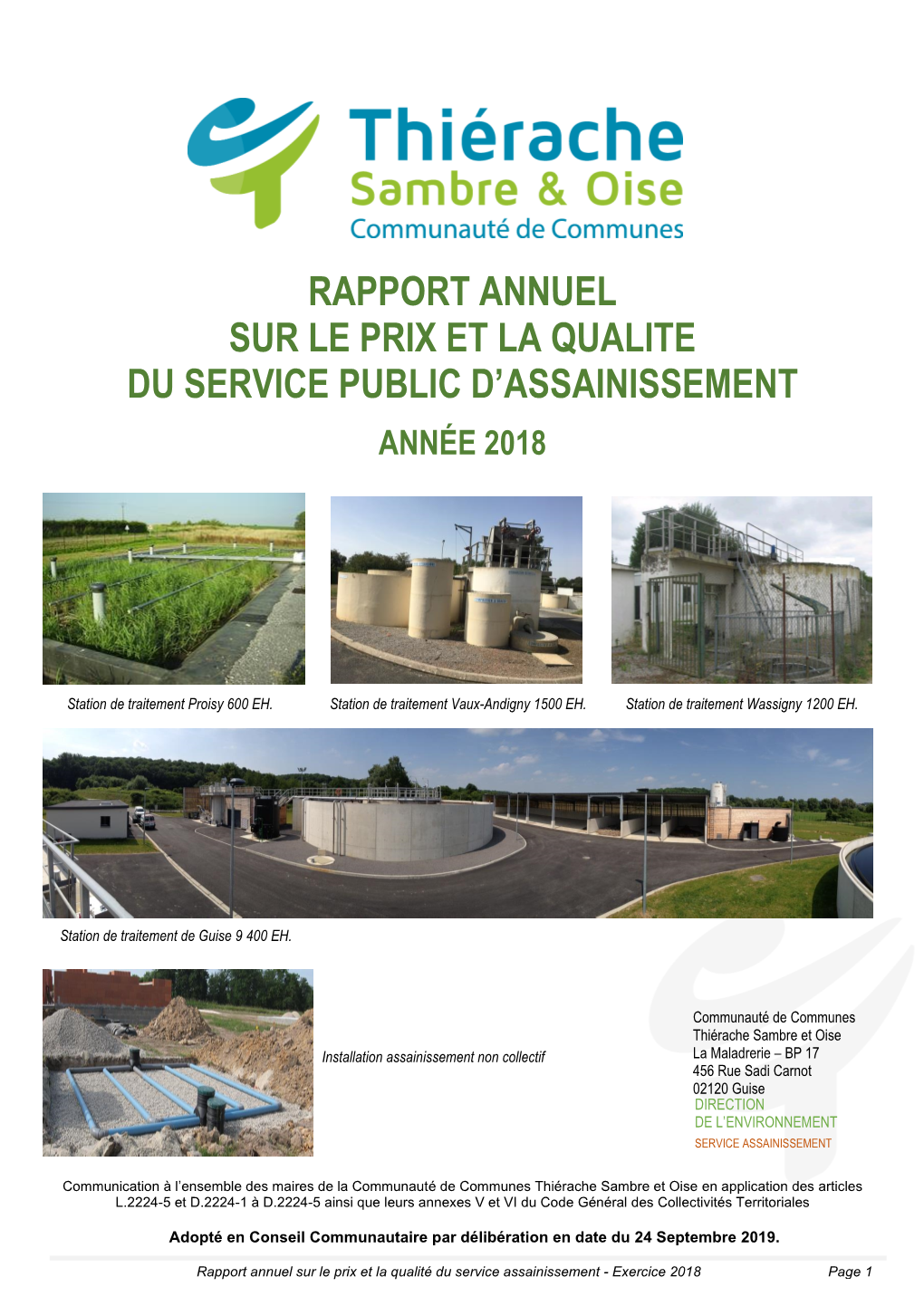 Rapport Annuel Sur Le Prix Et La Qualite Du Service Public D’Assainissement