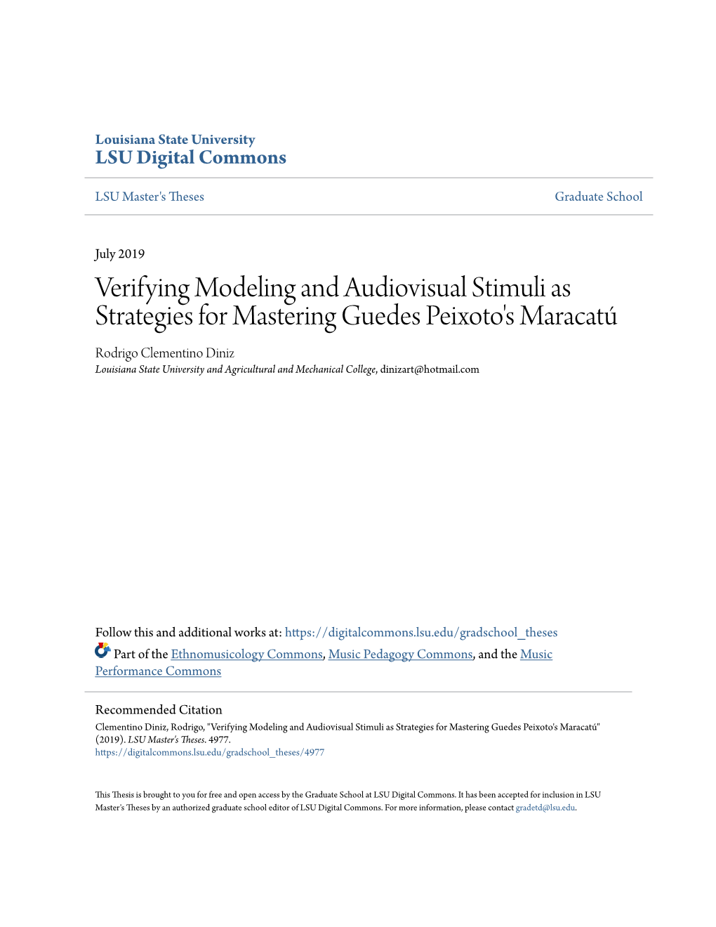 Verifying Modeling and Audiovisual Stimuli As Strategies for Mastering Guedes Peixoto's Maracatú