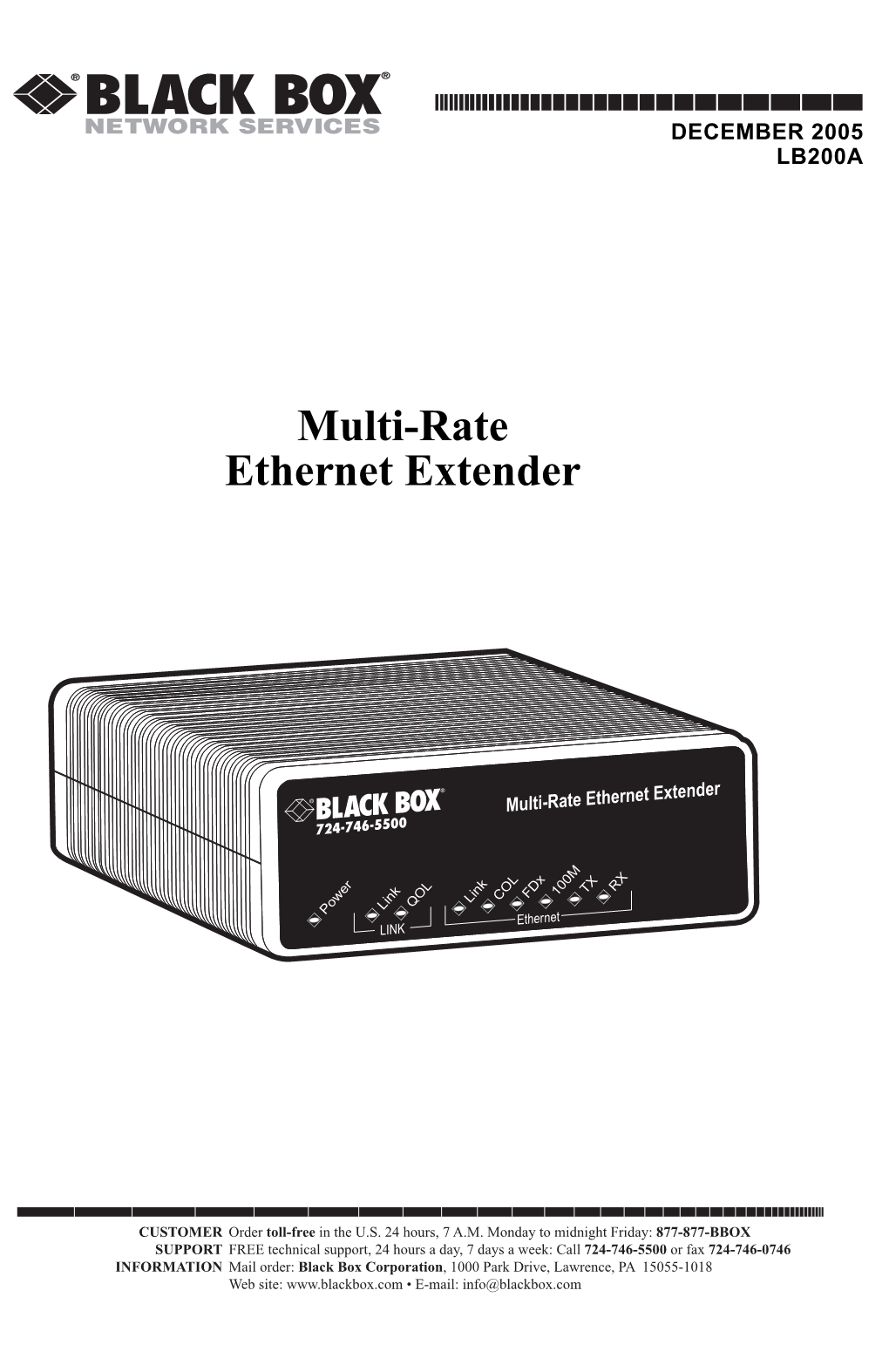 Black Box Multi-Rate Ethernet Extender User Manual