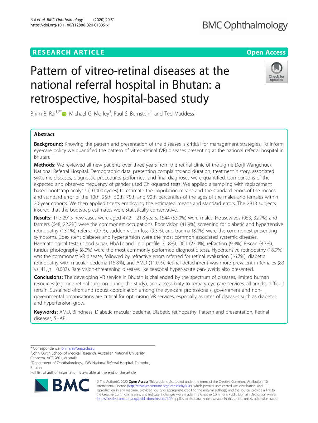 Pattern of Vitreo-Retinal Diseases at the National Referral Hospital in Bhutan: a Retrospective, Hospital-Based Study Bhim B