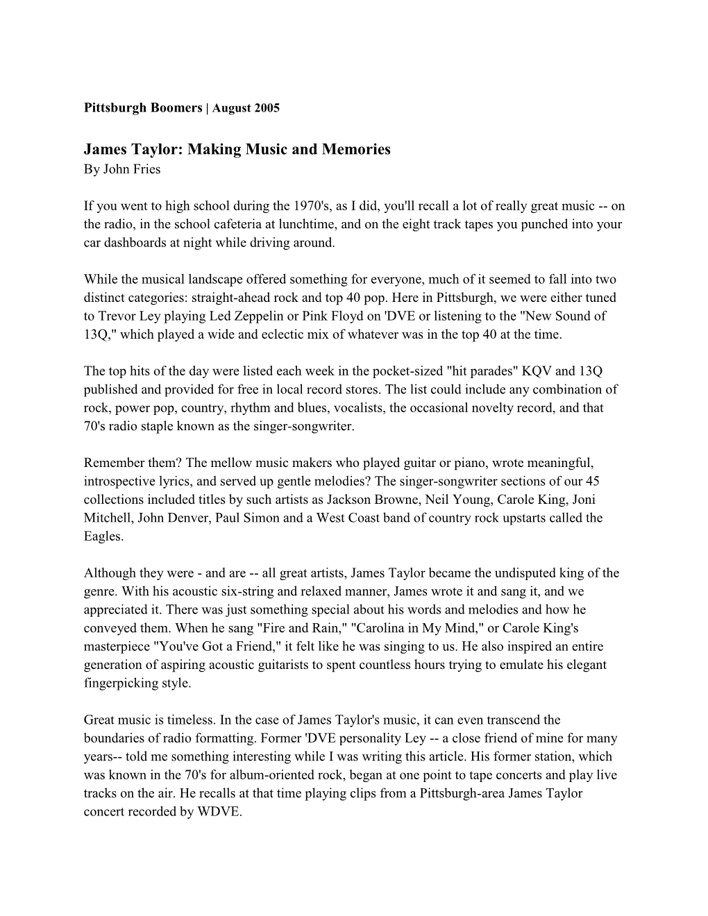 James Taylor: Making Music and Memories by John Fries