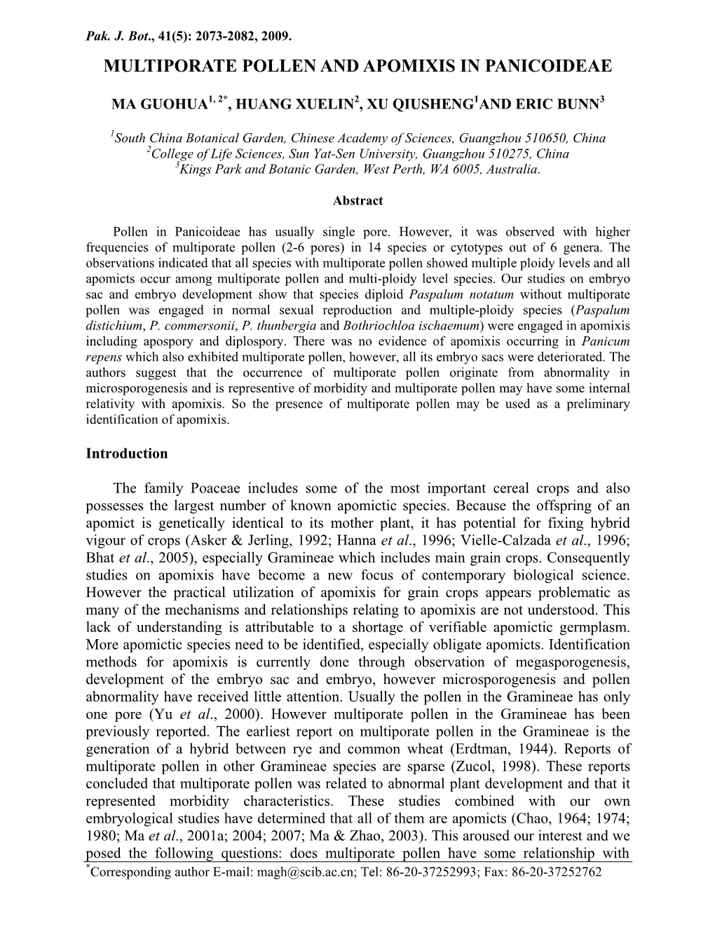 Multiporate Pollen and Apomixis in Panicoideae