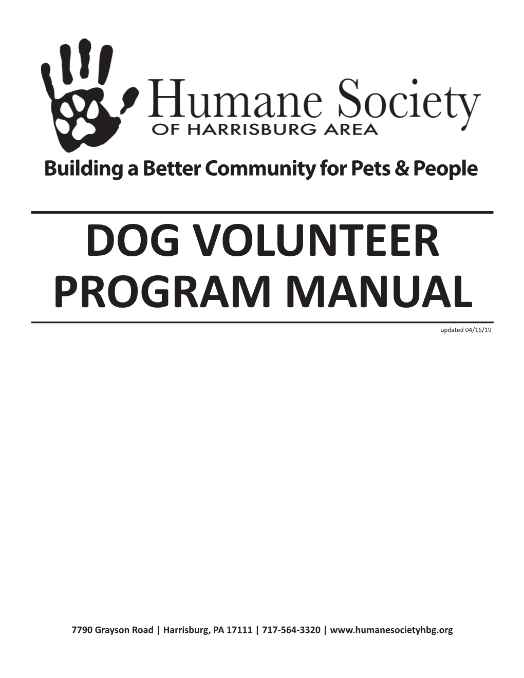 DOG VOLUNTEER PROGRAM MANUAL Updated 04/16/19