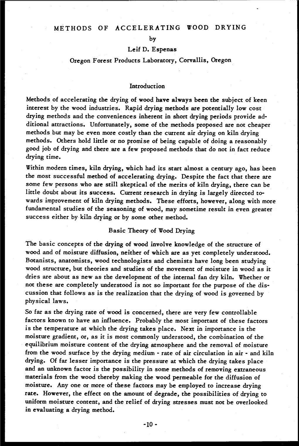 METHODS of ACCELERATING WOOD DRYING by Leif D