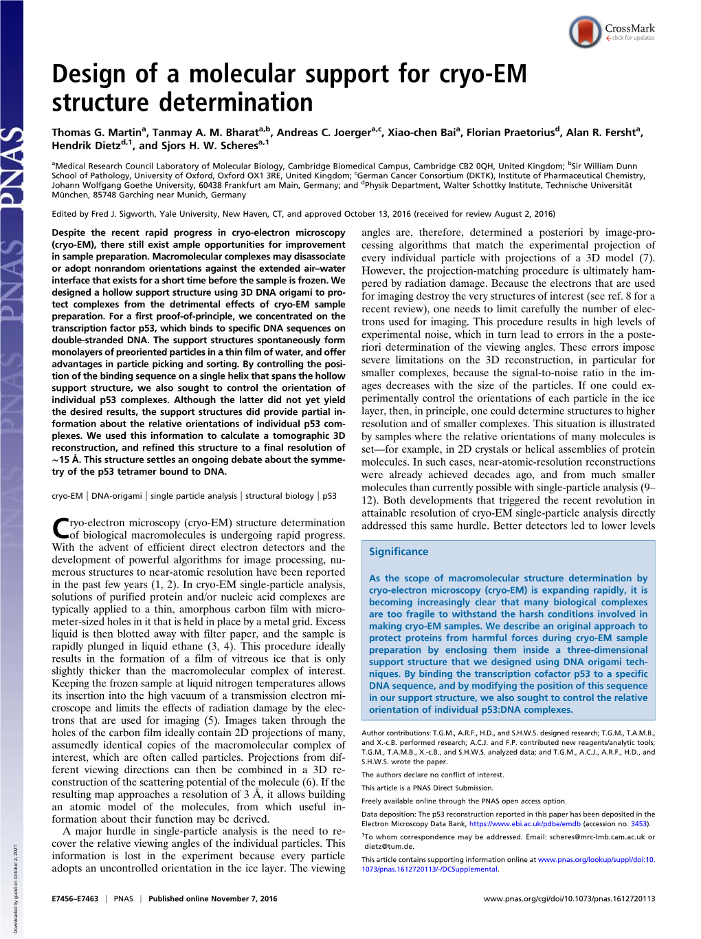 Design of a Molecular Support for Cryo-EM Structure Determination