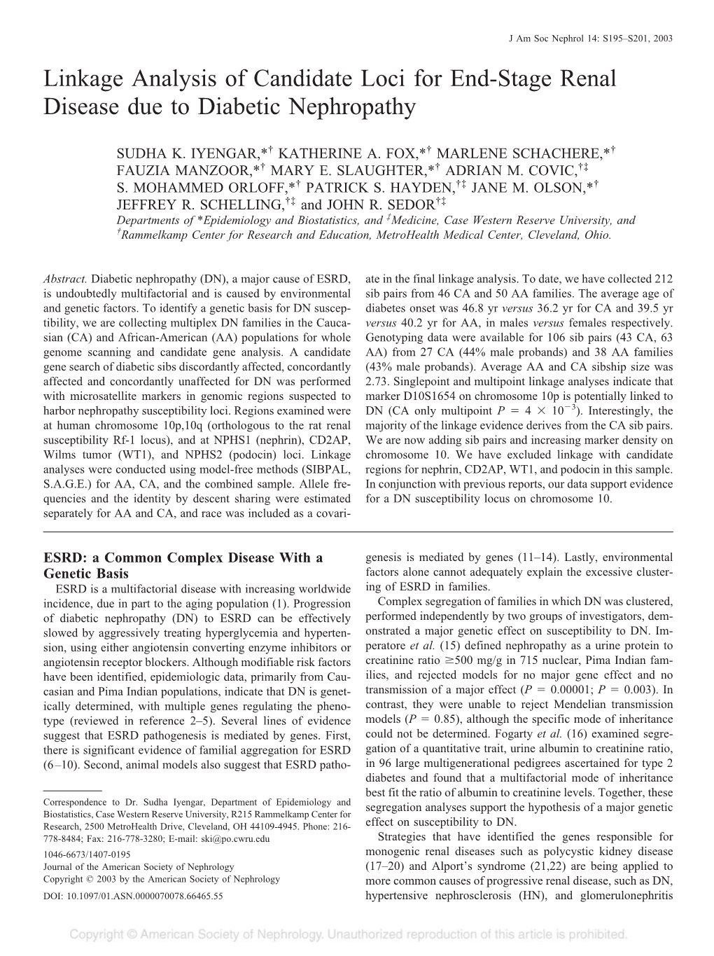 Linkage Analysis of Candidate Loci for End-Stage Renal Disease Due to Diabetic Nephropathy