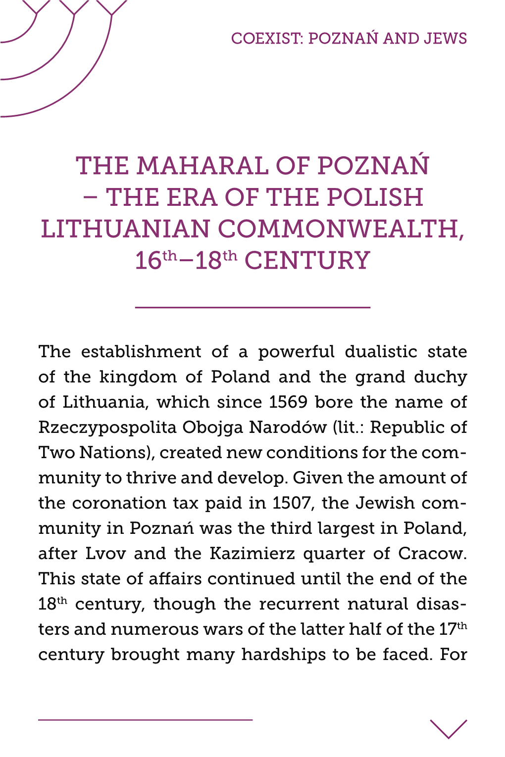 THE MAHARAL of POZNAŃ – the ERA of the POLISH LITHUANIAN COMMONWEALTH, 16Th–18Th CENTURY