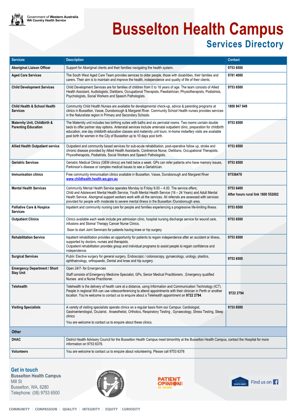 Busselton Health Campus Services Directory