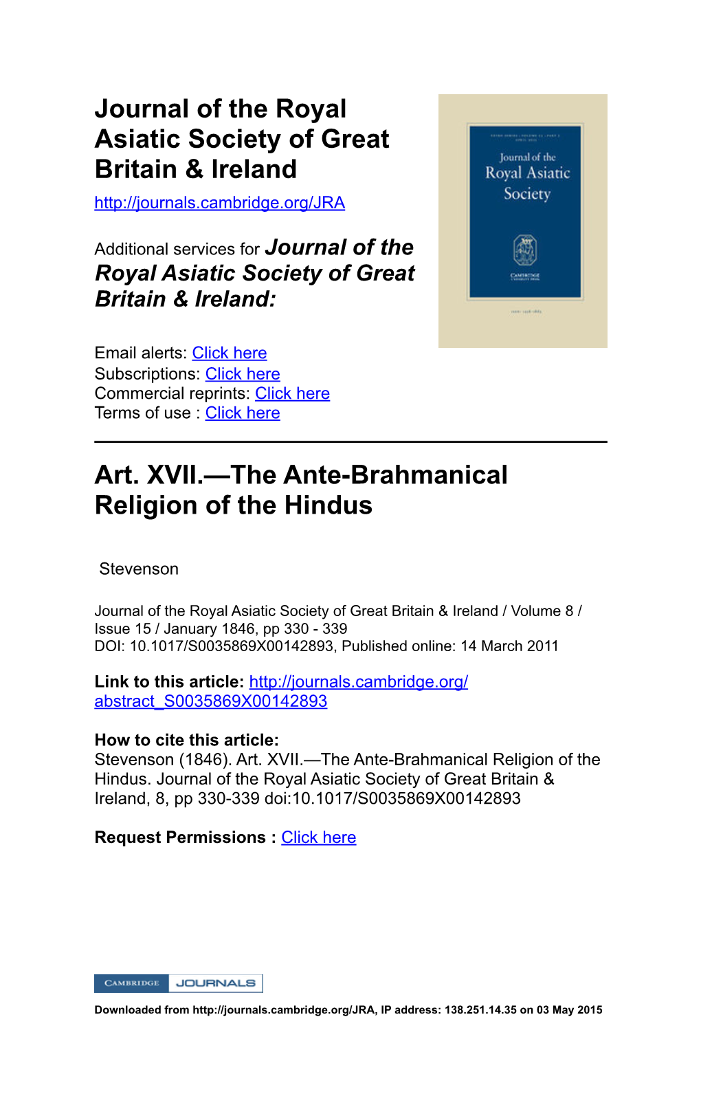 The Ante-Brahmanical Religion of the Hindus