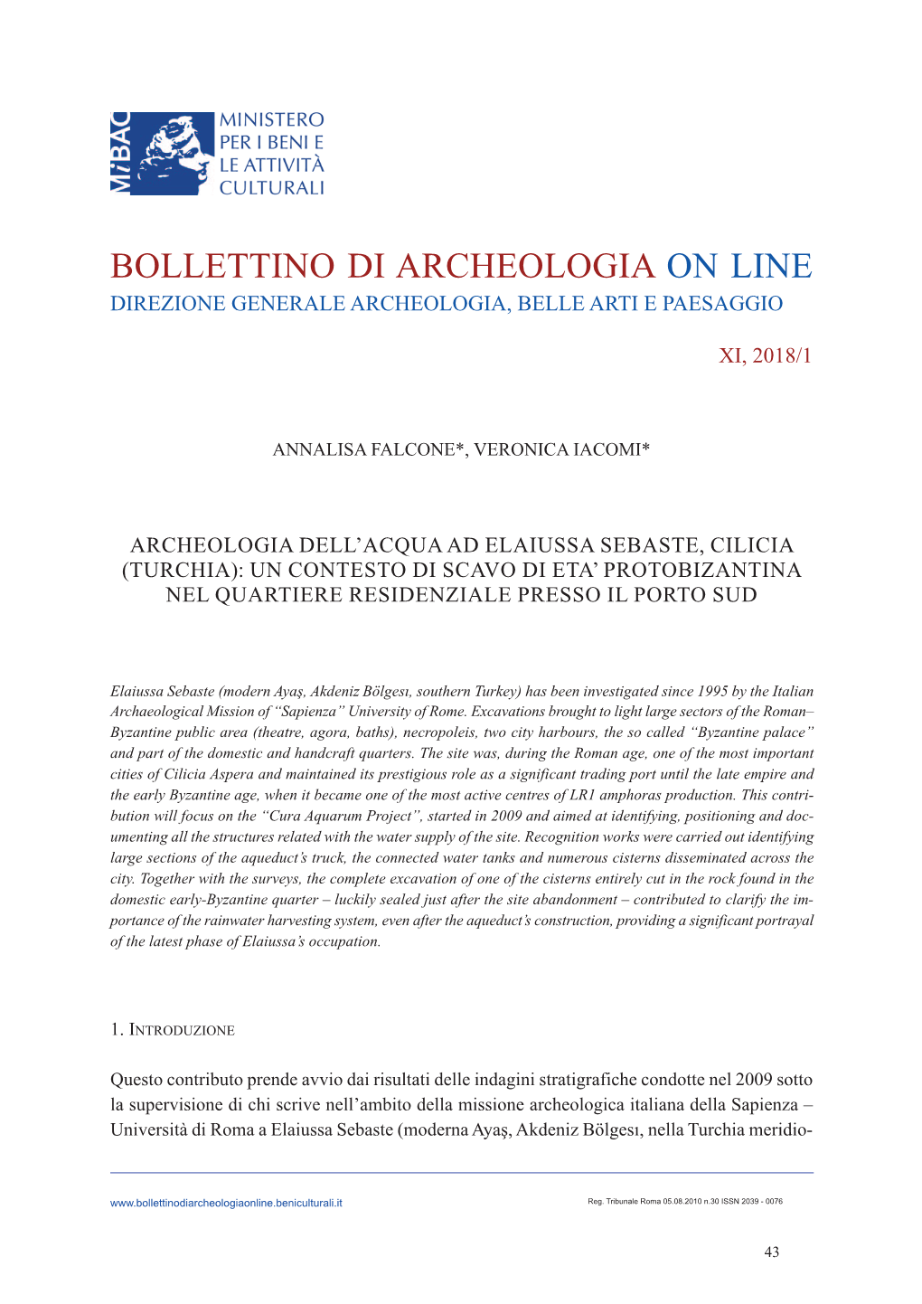 A. FALCONE, V. IACOMI – Archeologia Dell'acqua a Elaiussa