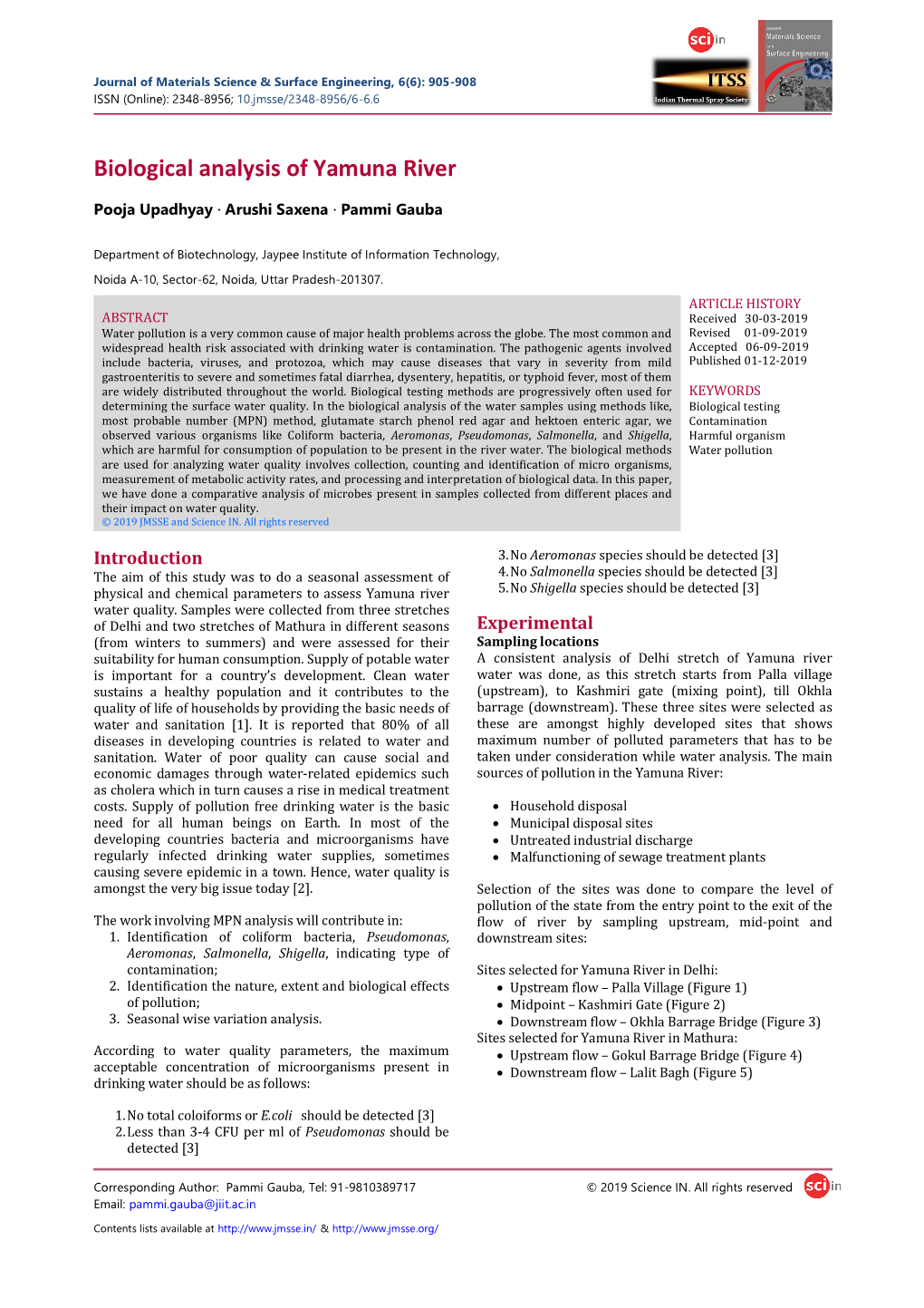 Biological Analysis of Yamuna River