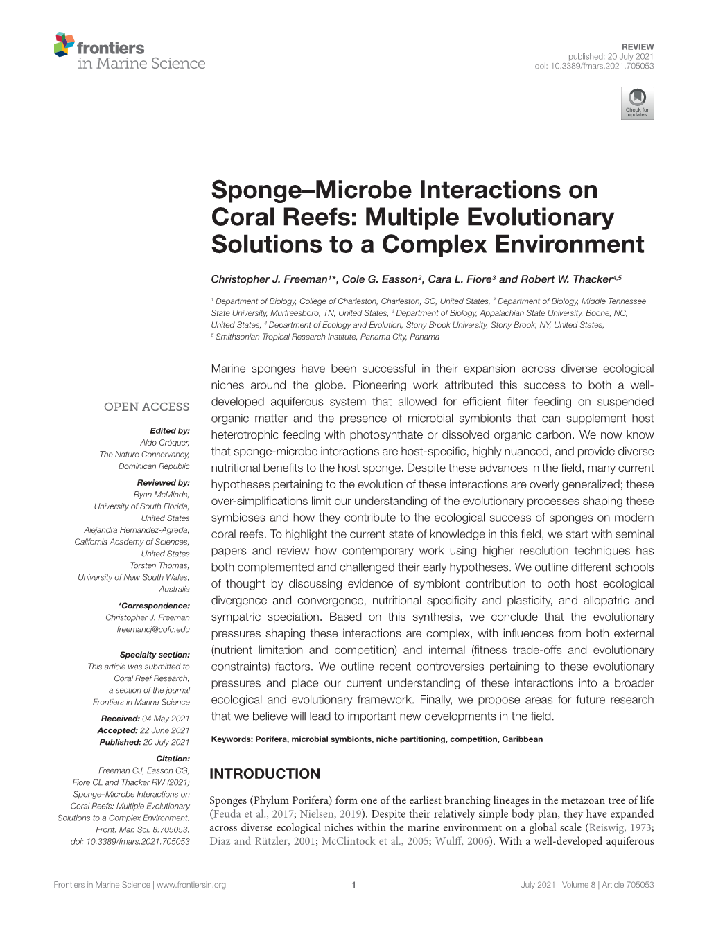 Sponge–Microbe Interactions on Coral Reefs: Multiple Evolutionary Solutions to a Complex Environment