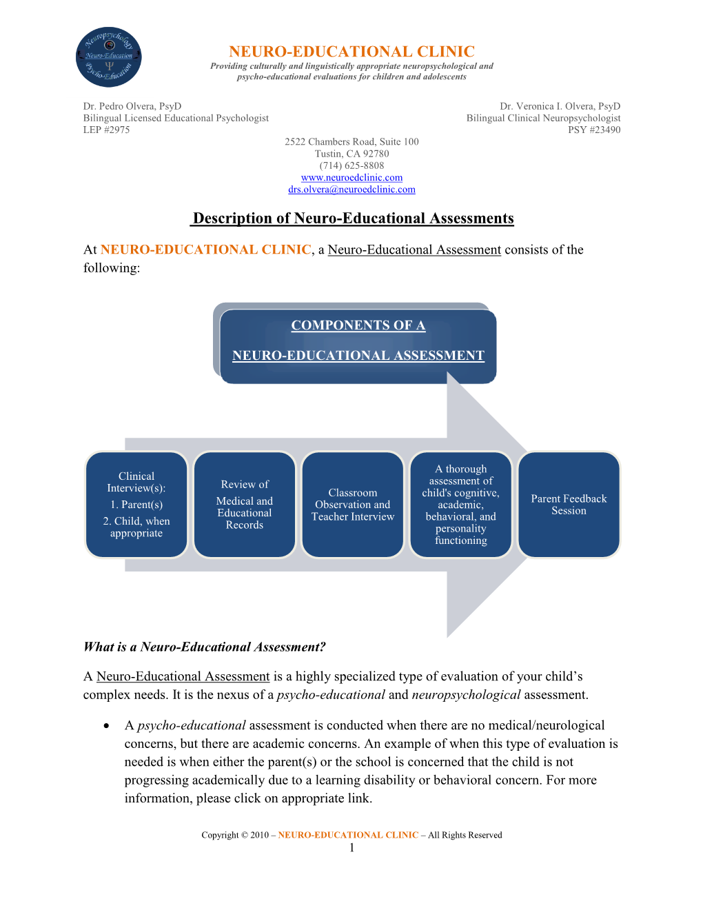 NEURO-EDUCATIONAL CLINIC Description of Neuro-Educational