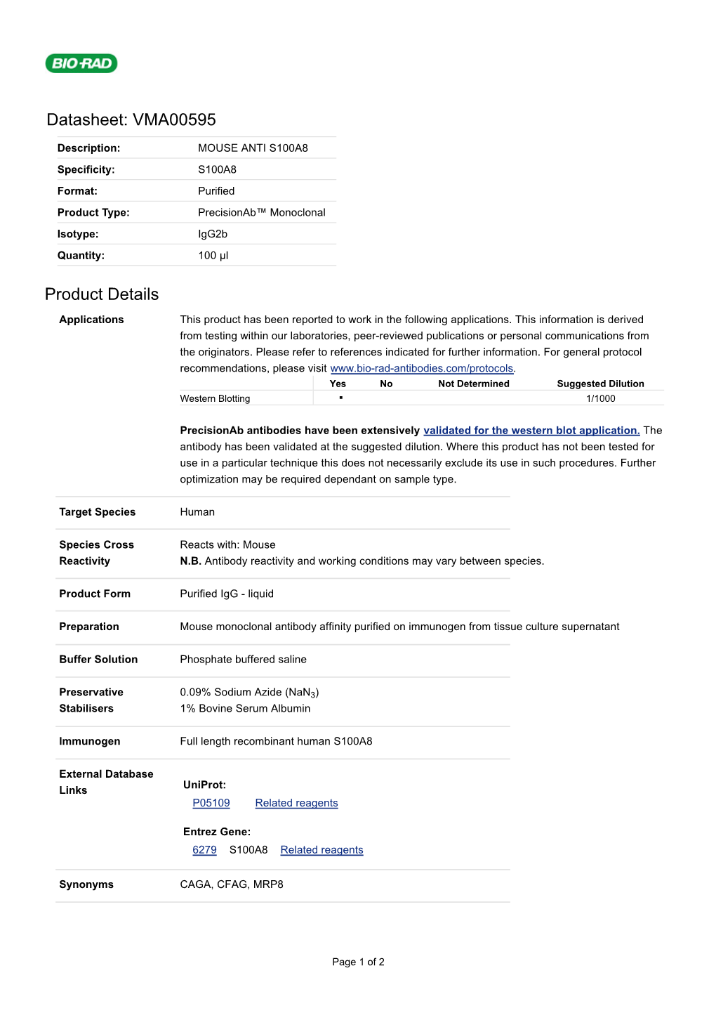 Datasheet: VMA00595 Product Details