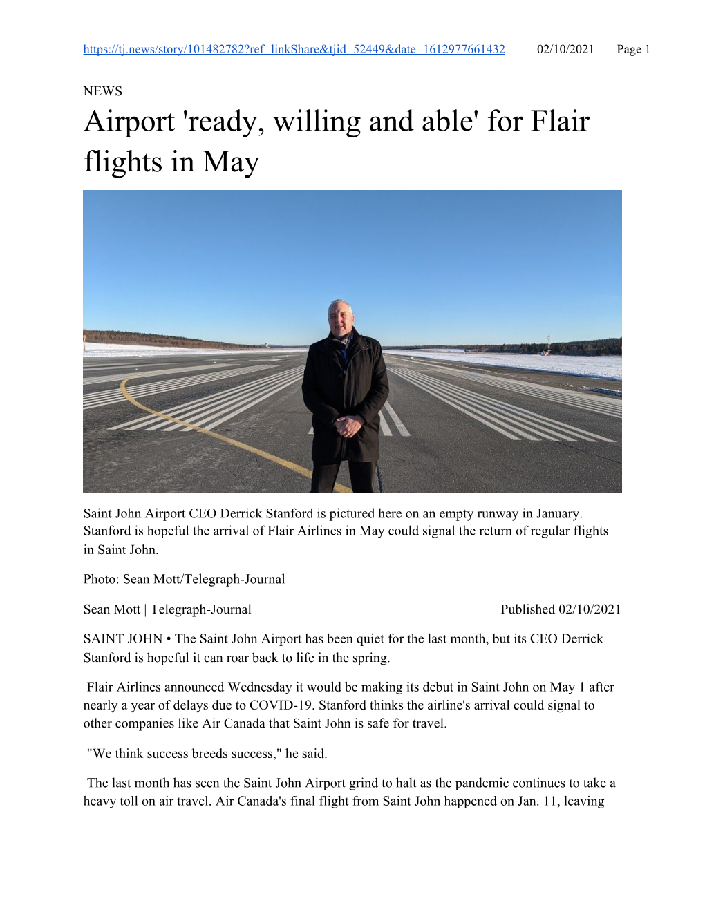 Airport 'Ready, Willing and Able' for Flair Flights in May