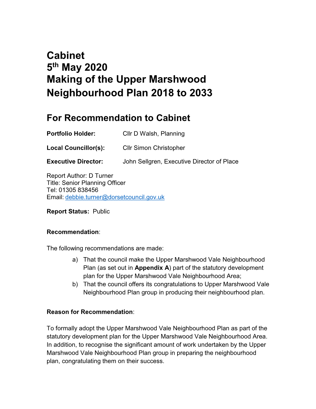 Making of Upper Marshwood Vale Neighbourhood