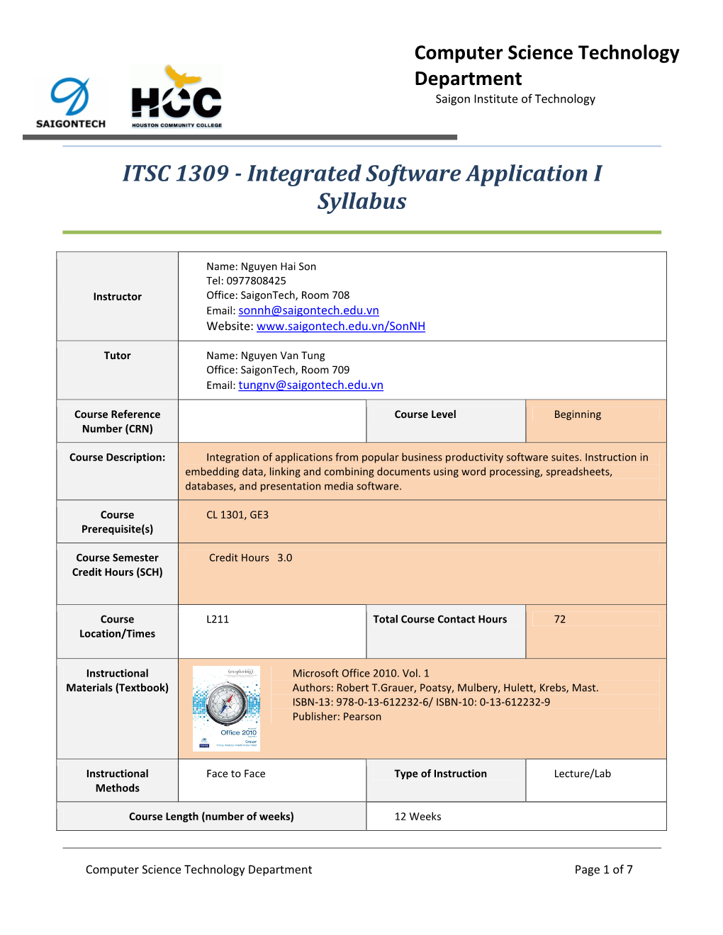 ITSC 1309 - Integrated Software Application I Syllabus